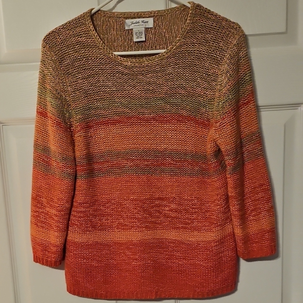 Judith Hart Collection Knit Ombre Crewneck Sweater - Pink/Tan/Multi
